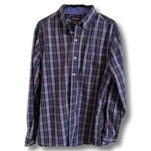 Chaps Easy Care Stretch Long sleeve Button Down Purple black plaid Size Large
